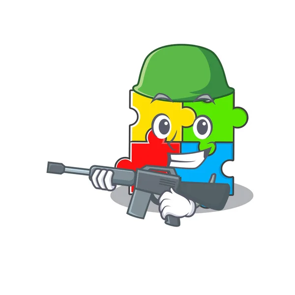 Una linda imagen de juguete rompecabezas Ejército con ametralladora — Vector de stock