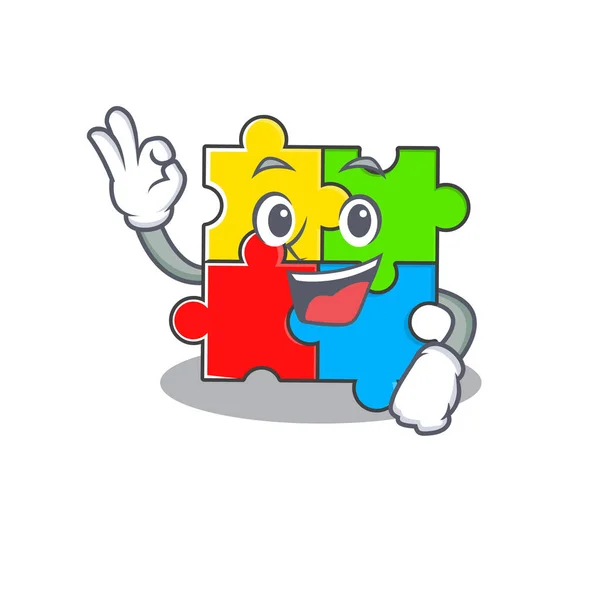 Een grappig plaatje van puzzelspeelgoed dat een OK gebaar maakt — Stockvector