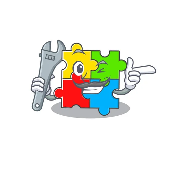 Intelligente Mechanik Puzzle Cartoon-Figur-Design — Stockvektor