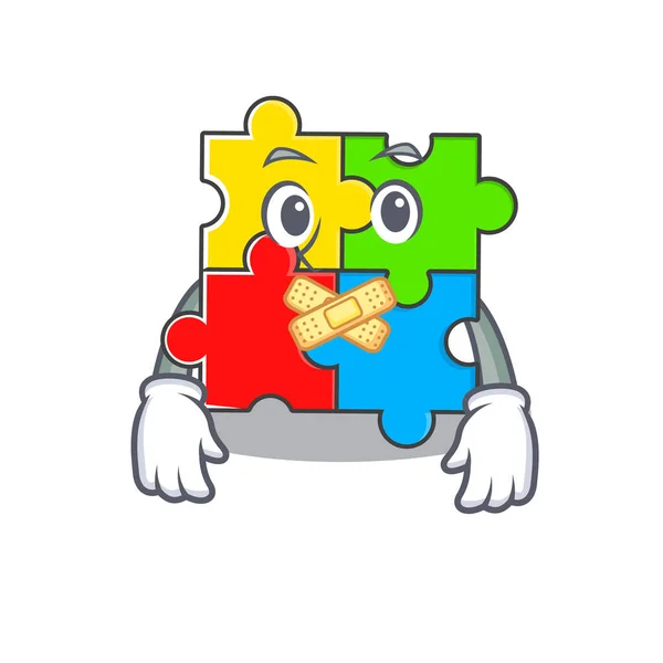 Personnage de dessin animé puzzle jouet faire un geste silencieux — Image vectorielle