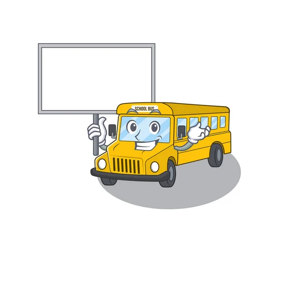 A cute picture of school bus mascot design with a board — 스톡 벡터