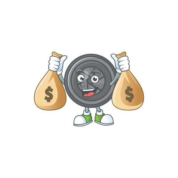 Uroczy obraz z obiektywem kamery postać z kreskówek trzymających worki pieniędzy — Wektor stockowy