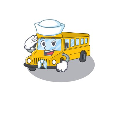 Okul otobüsü çizgi film konsepti. Şapka giyen denizci.