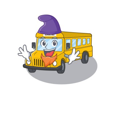 Elf gibi giyinmiş komik okul otobüsünün maskotu.