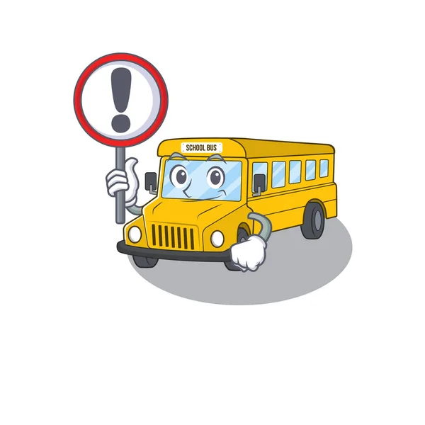 Lindo carácter de la mascota estilo de autobús escolar levantó un cartel — Vector de stock
