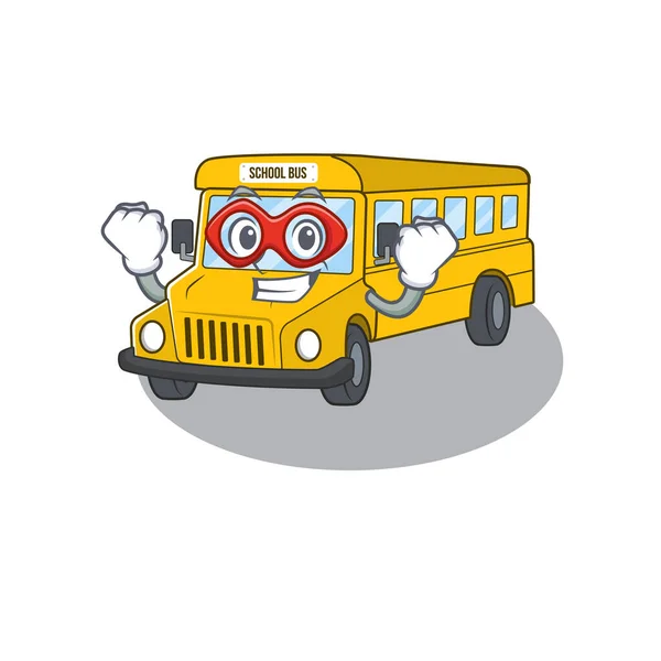 Μια έννοια κινουμένων σχεδίων του σχολικού λεωφορείου εκτελείται ως σούπερ ήρωας — Διανυσματικό Αρχείο