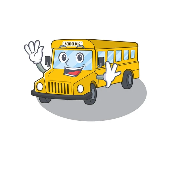 Sventolando amichevole scuola bus mascotte stile di design — Vettoriale Stock