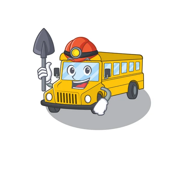 Cool clever Miner school bus cartoon character design — Stock Vector