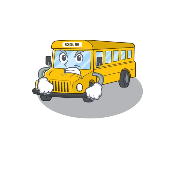 Escola ônibus desenho animado personagem estilo ter rosto irritado — Vetor de Stock