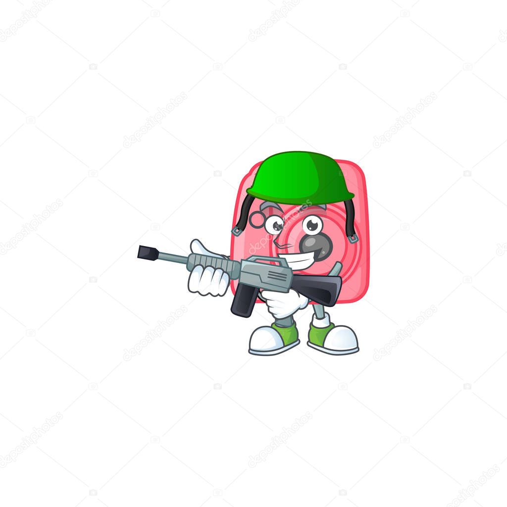 Instan camera mascot design in an Army uniform with machine gun