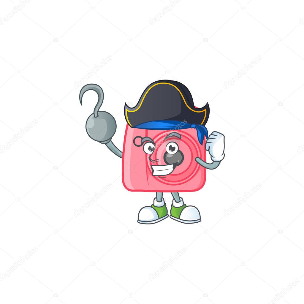 Calm one hand Pirate instan camera mascot design wearing hat