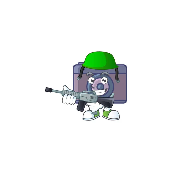 Retro camera mascot design in an Army uniform with machine gun — 스톡 벡터
