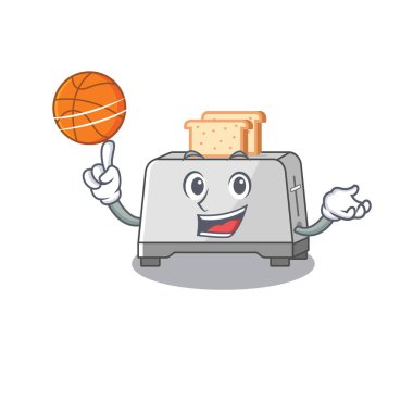 Basketbol oynayan ekmek kızartma makinesi çizgi film karakterinin maskot resmi.