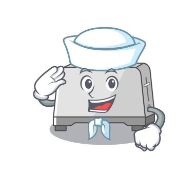 Ekmek kızartma makinesi çizgi film konsepti Denizci şapkası takıyor