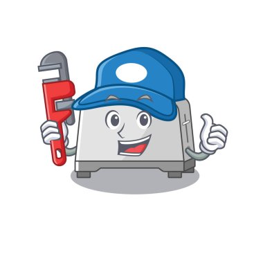 Tesisatçı olarak çalışan ekmek kızartma makinesinin şirin bir resmi.