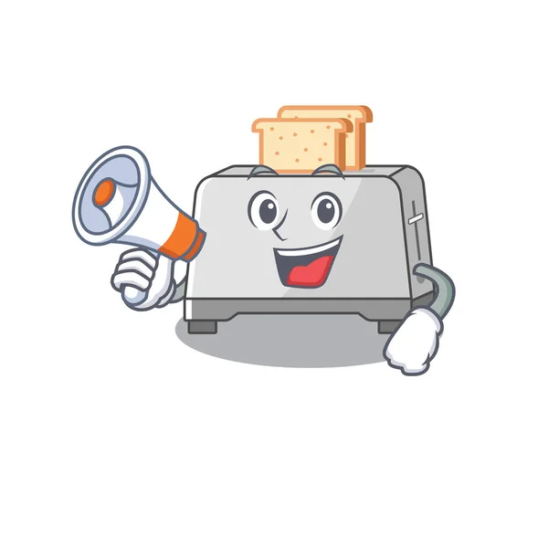 A mascot of bread toaster speaking on a megaphone — 스톡 벡터