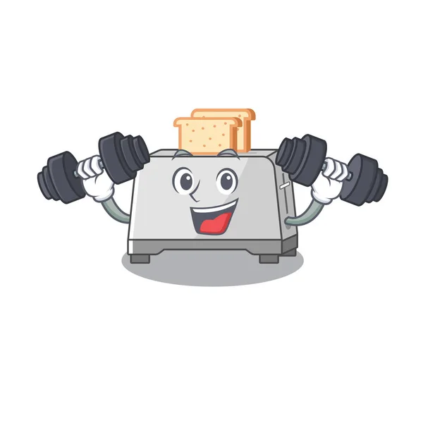 Спортивные фитнес-упражнения талисман хлеба тостер дизайн с использованием штанги — стоковый вектор