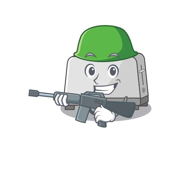 A cute picture of bread toaster Army with machine gun — Stock Vector