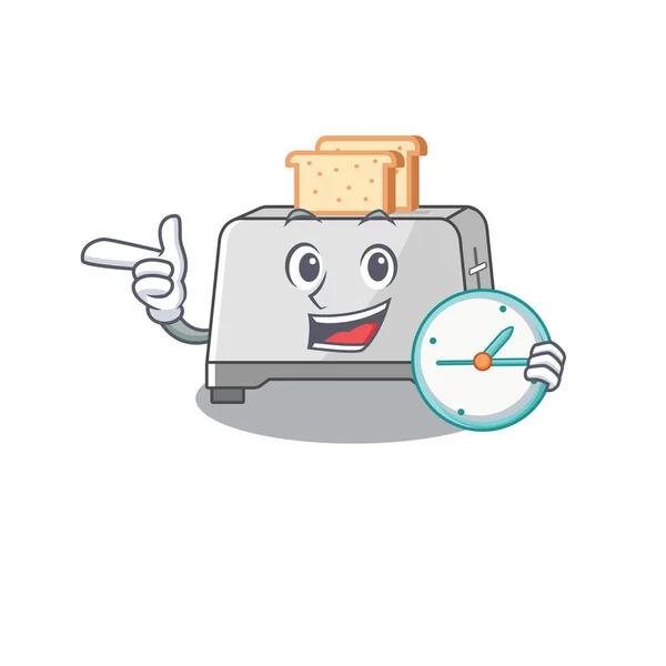 Мультяшный персонаж концепции хлебный тостер с часами — стоковый вектор