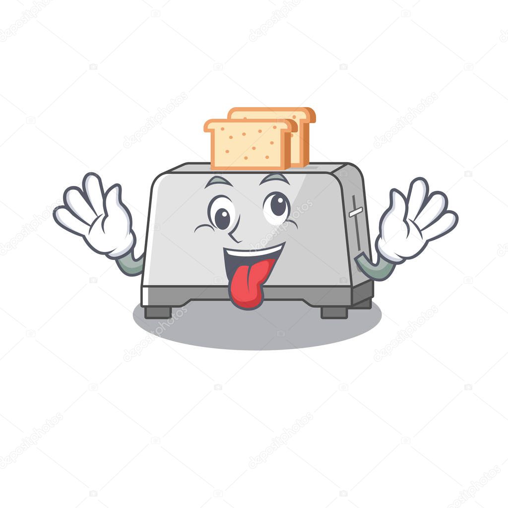 Cute sneaky bread toaster Cartoon character with a crazy face