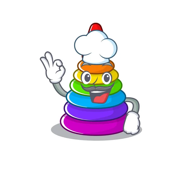 Personaje de dibujos animados pirámide de juguete trabajando como chef y usando sombrero blanco — Vector de stock