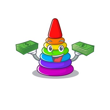 cool rich toy pyramid character having money on hands