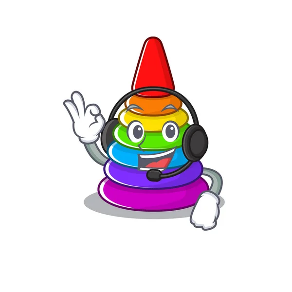 Happy toy pyramid mascot design style wearing headphone — Stock Vector