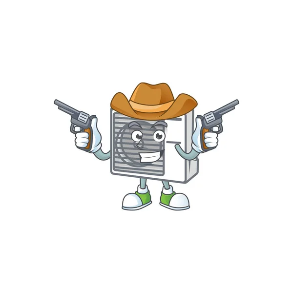 The brave of split air conditioner Cowboy cartoon character holding guns — Stock Vector