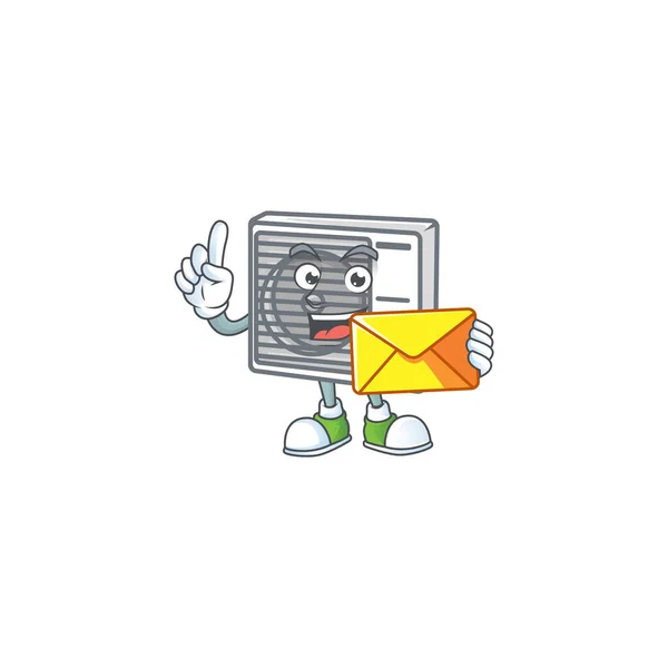 Happily split air conditioner mascot design style with envelope — 스톡 벡터