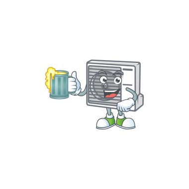 Smiley bir bardak bira tutarak havalandırma maskotu tasarımını böldü.