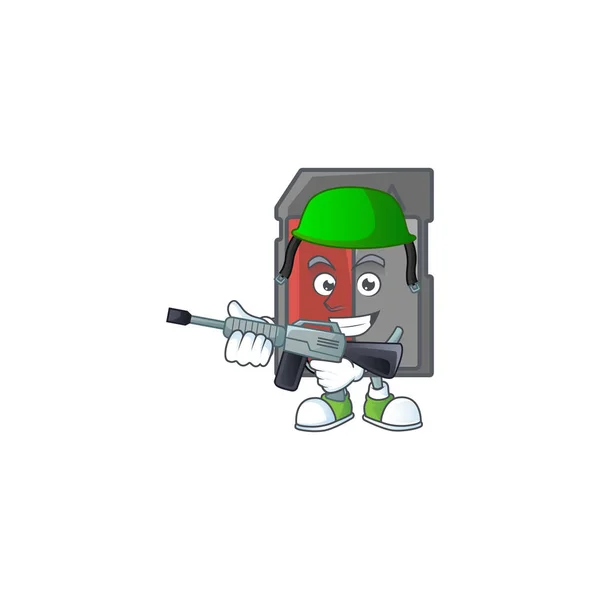 Memory card mascot design in an Army uniform with machine gun — 스톡 벡터