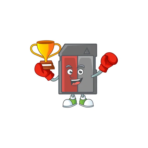 Super legal vencedor de boxe de cartão de memória em design de desenhos animados mascote — Vetor de Stock