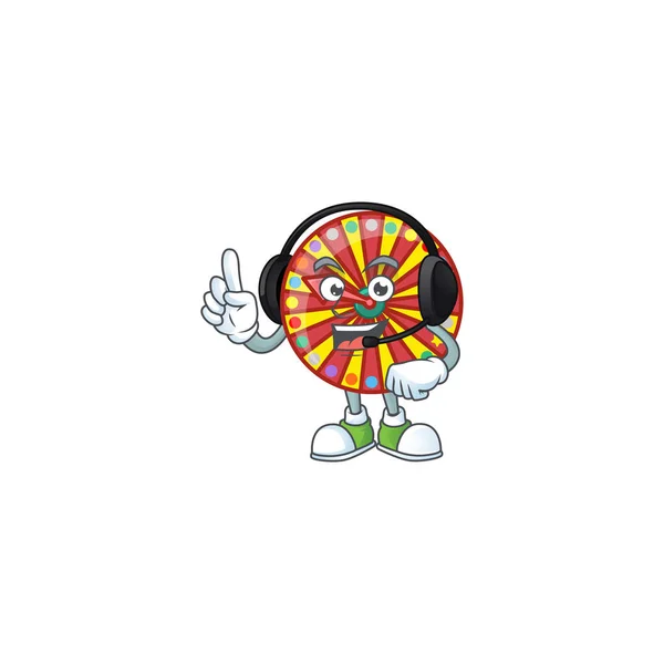 Doce roda fortuna desenho animado personagem falando em um fone de ouvido —  Vetores de Stock
