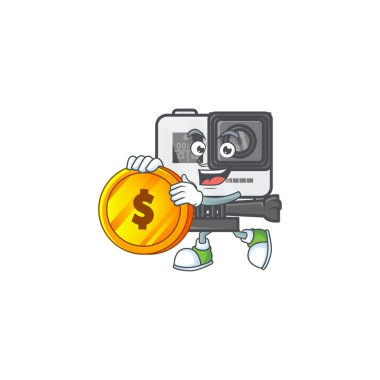 Altın sikkeli zarif bir kamera maskotu tasarımı.