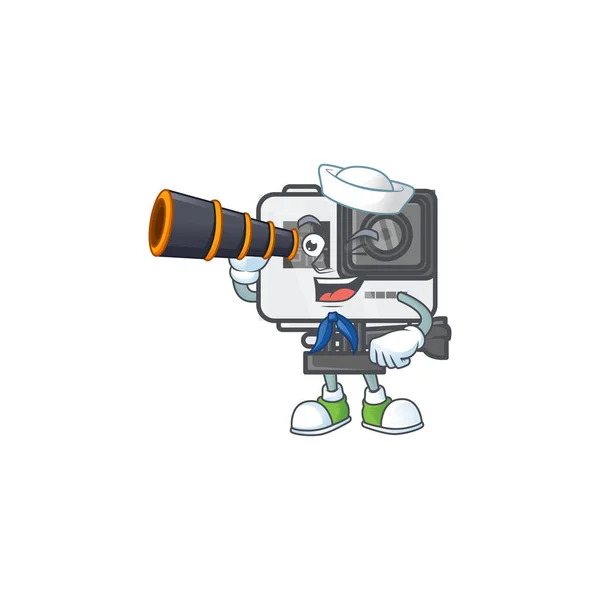 Een schilderstuk van actie camera Sailor trant met binocular — Stockvector