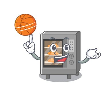 Fırında kek karikatürü karakterinin basketbol oynarken çekilmiş maskot resmi.