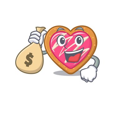 Zengin ve ünlü Kurabiye Yürekli çizgi film karakteri para çantası tutuyor.