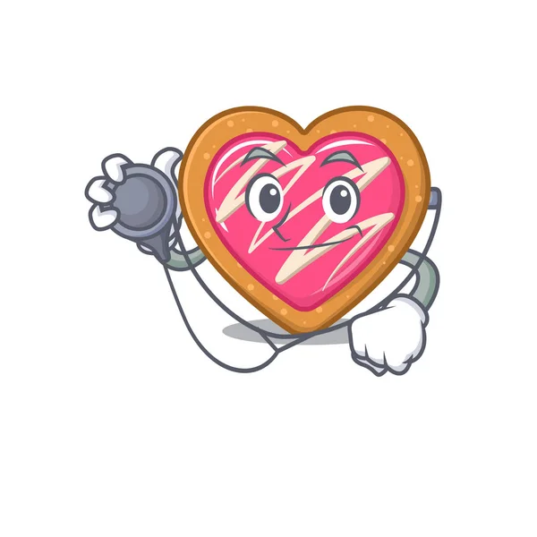 Una imagen de mascota de la caricatura de corazón de galleta como un Doctor con herramientas — Archivo Imágenes Vectoriales