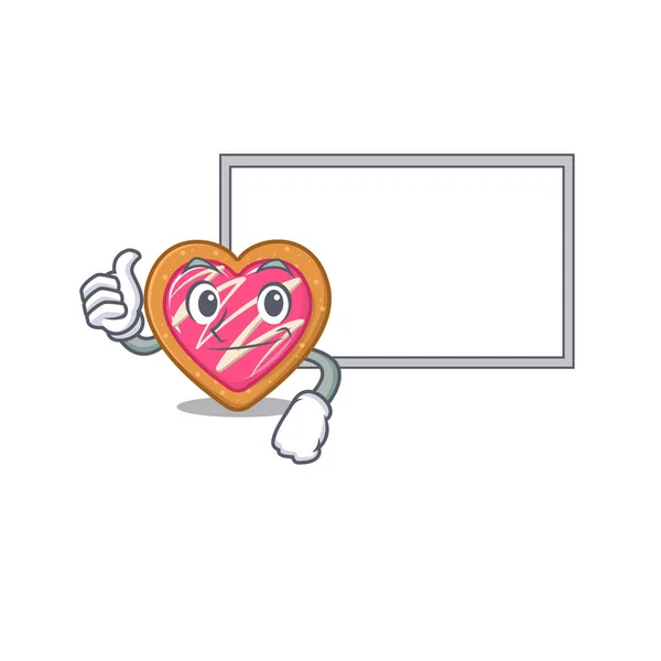 Thumbs up of cookie heart cartoon design having a board — Stock Vector