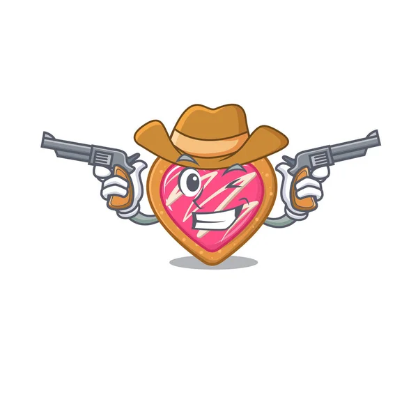 Biscotto cuore Cowboy cartone animato concetto avendo pistole — Vettoriale Stock