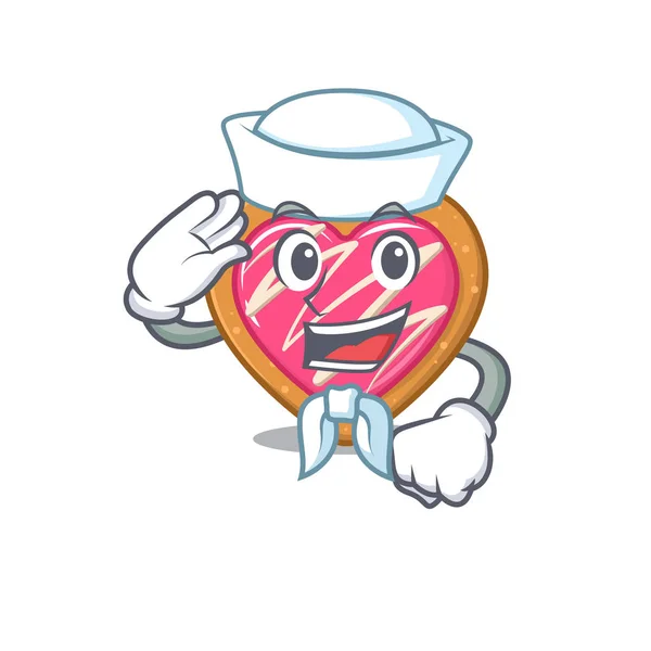 Cookie serce kreskówki koncepcja marynarz noszenie kapelusza — Wektor stockowy