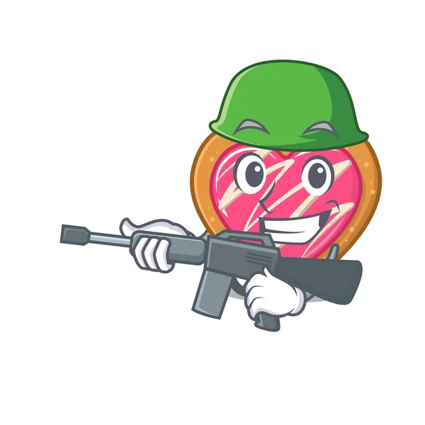 A cute picture of cookie heart Army with machine gun — 스톡 벡터