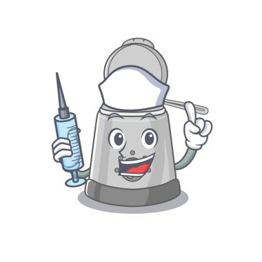 A deep fryer hospitable Nurse character with a syringe
