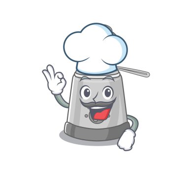 Deep fryer cartoon character working as a chef and wearing white hat
