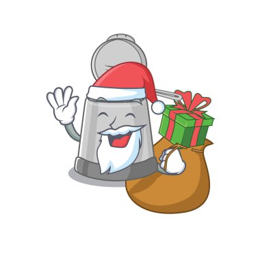 Santa deep fryer Cartoon character design having box of gifts