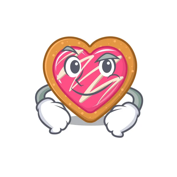 Cool koekje hart mascotte karakter met Smirking gezicht — Stockvector