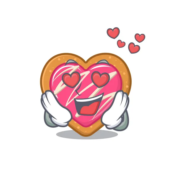 Romantique tomber amoureux cookie coeur dessin animé personnage concept — Image vectorielle