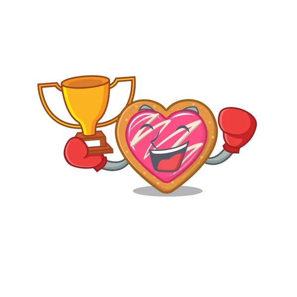 Fantastic Boxing winner of cookie heart in mascot cartoon design — Stock Vector