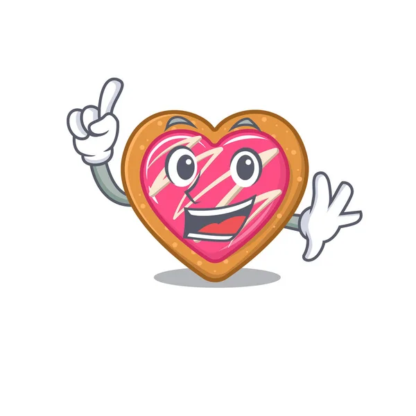 Mascote desenho animado conceito biscoito coração em um dedo gesto —  Vetores de Stock