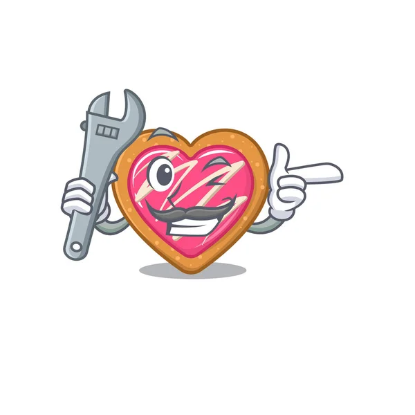 Smart Mechanic cookie hart cartoon karakter ontwerp — Stockvector